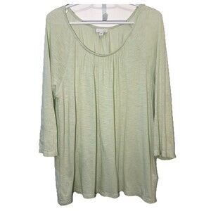 J Jill Large Green Cotton Modal Tunic Top 3/4 Sleeve Scoop Neck Soft Large
